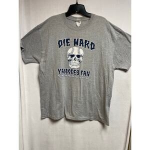 Die Hard Yankees Fan skull‎ Jerzees T-shirt XL gray blue short sleeve unisex